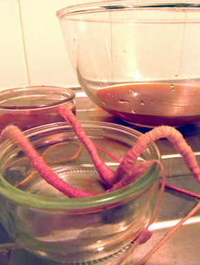 worms dipped in pink dye