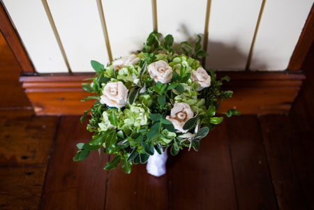 wedding bouquet with knitted roses