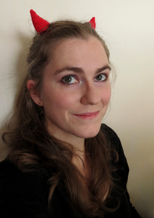 Selfie with knitted devil horns.