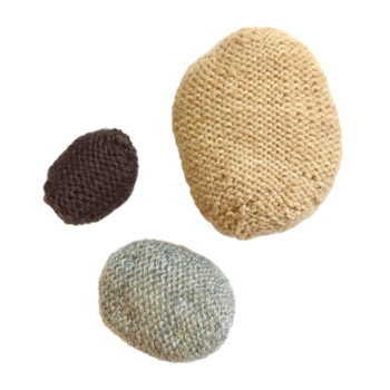 knitted pebbles in three sizes