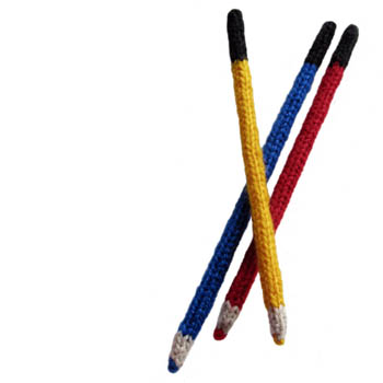 knitted pencil in three colours