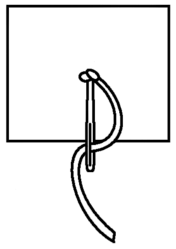Diagram showing the yarn wrapped around the needle and forming the knot