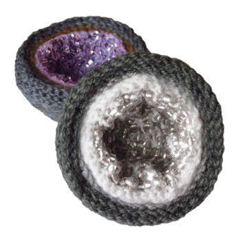knitted geode with sparkly beads