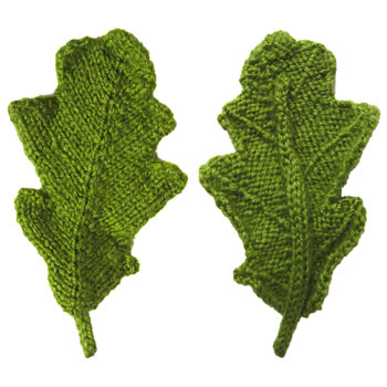 front and back of a knitted oak leaf.